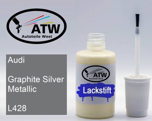 Audi, Graphite Silver Metallic, L428: 20ml Lackstift, von ATW Autoteile West.